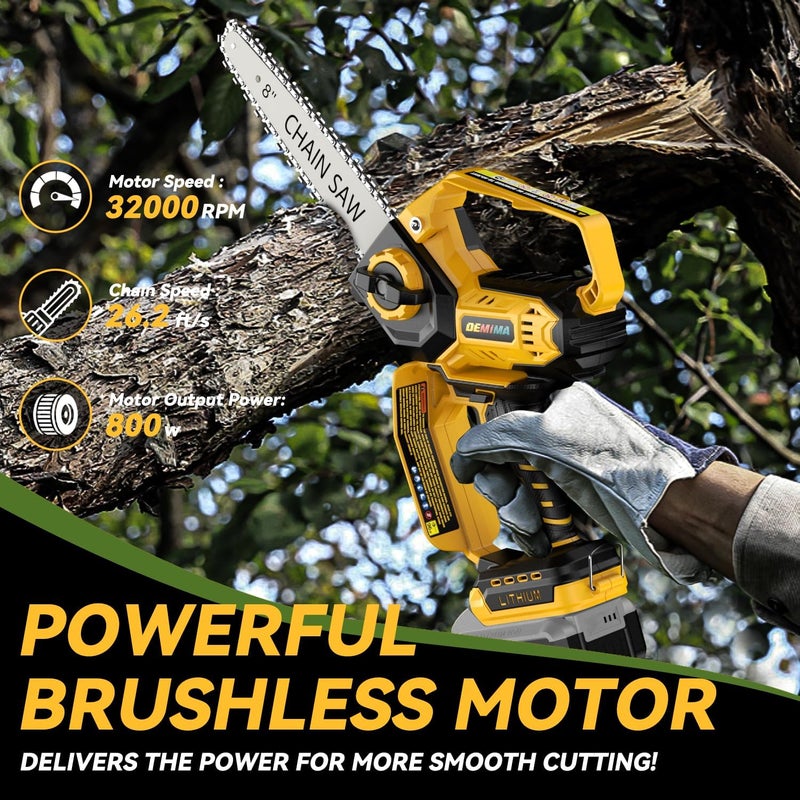 DEMIMA Mini Chainsaw for Dewalt 20V Max Battery, 8-Inch and 6-Inch 2-IN-1 Cordless Electric Chain saw with Brushless Motor and Auto-Oiler, 800W Hand Mini Chainsaw for Tree Pruning Wood Cutting(No Battery) - Image 2